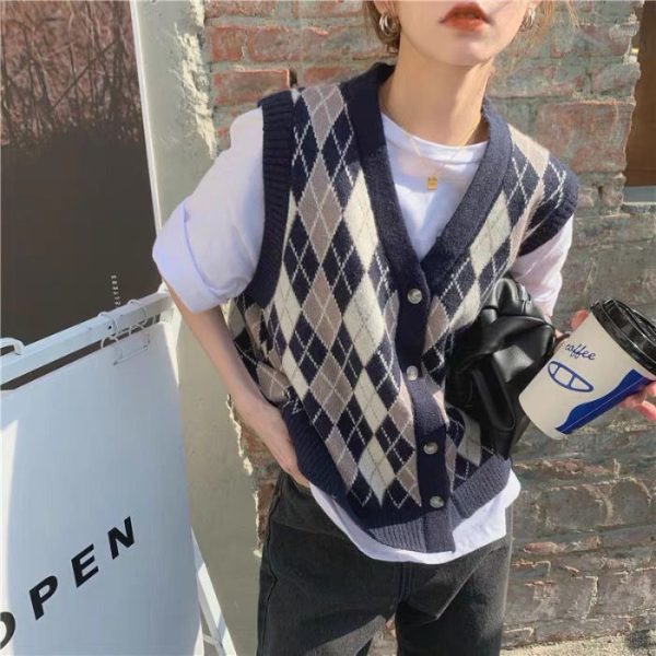 Argyle Sweater Vest Cardigan