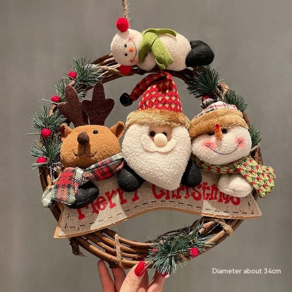 Christmas Rattan Wreath – Santa, Snowman & Elk Door Hanger