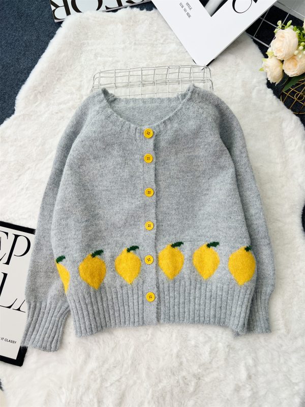 Lemon Jacquard Button Sweater