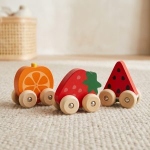 Baby Toys Wooden Fruit Shape Cognition Car Mini Ca