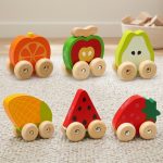 Baby Toys Wooden Fruit Shape Cognition Car Mini Ca