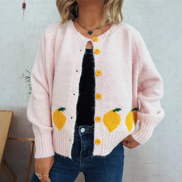 Lemon Jacquard Button Sweater