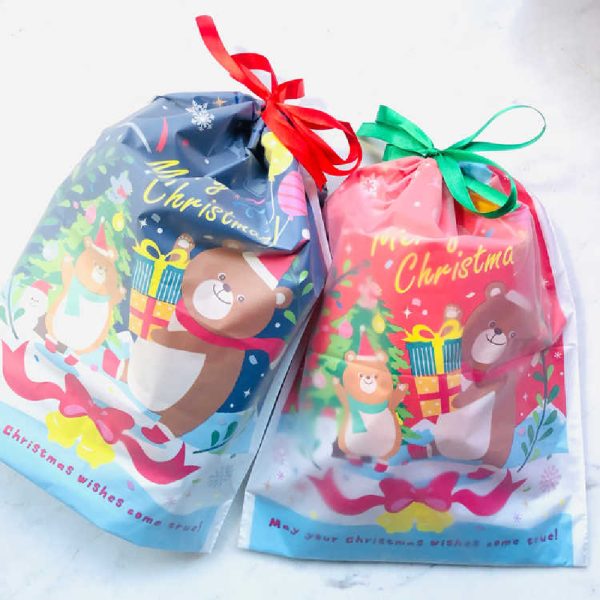 Christmas Drawstring Gift Bags β Bear Design, Set of 5