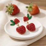 Fashionable Cute Fruit Stud Earrings Strawberry Shaped Red Crystal Gem Earrings