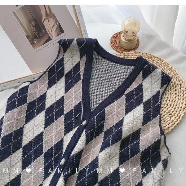 Argyle Sweater Vest Cardigan