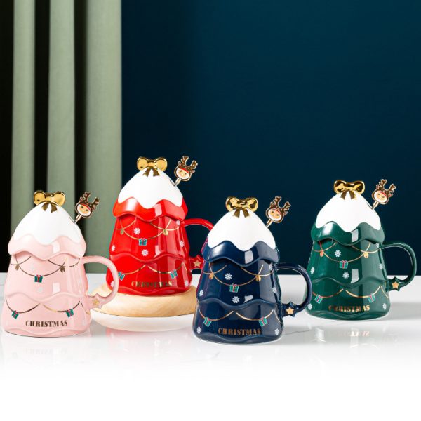 Christmas Ceramic Mug with Lid and Spoon – 500ml