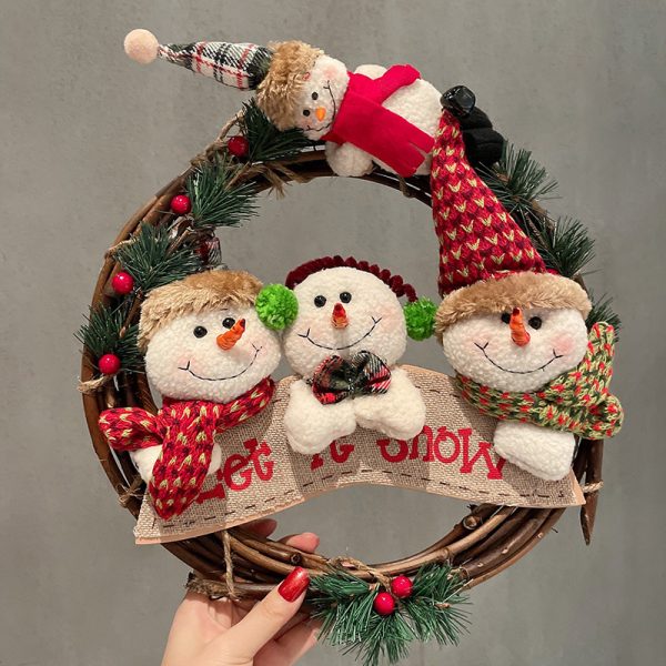 Christmas Rattan Wreath – Santa, Snowman & Elk Door Hanger