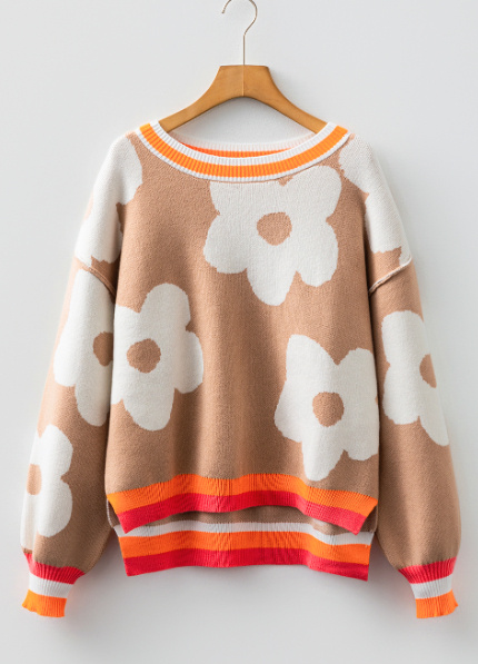 Big Flower Striped Sweater