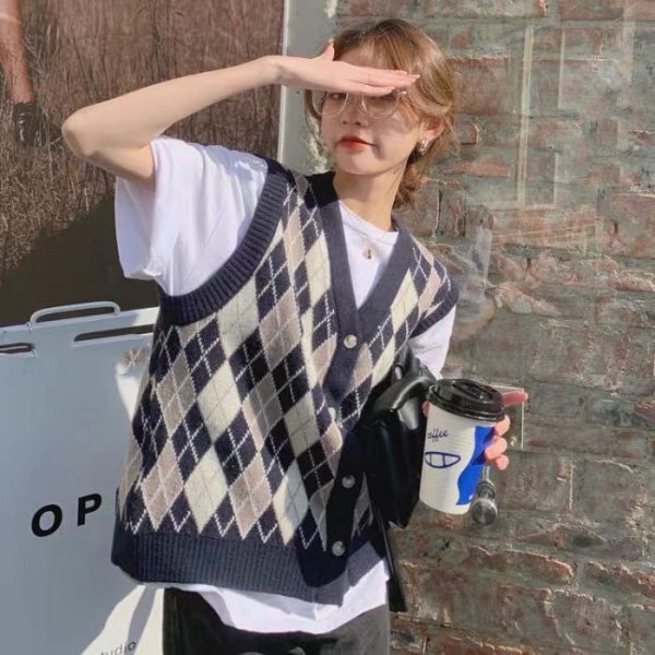 Argyle Sweater Vest Cardigan