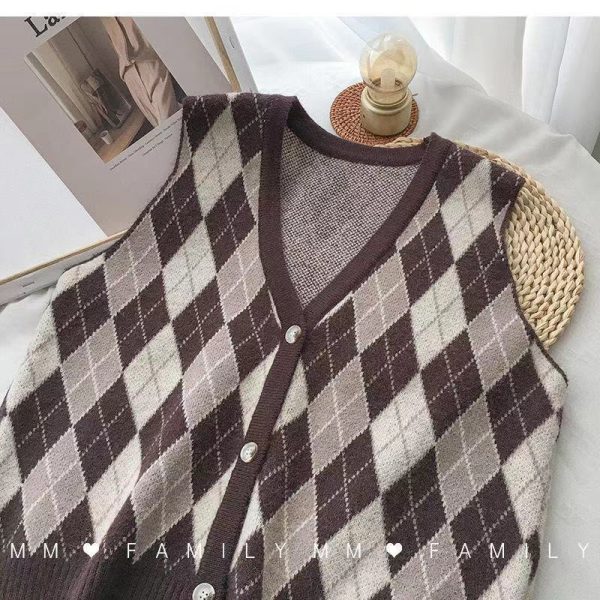 Argyle Sweater Vest Cardigan