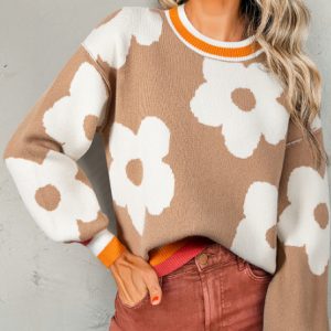 Big Flower Striped Sweater