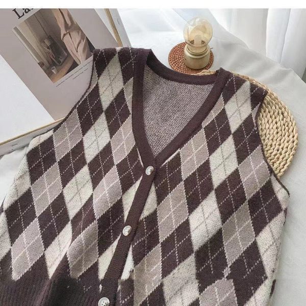 Argyle Sweater Vest Cardigan
