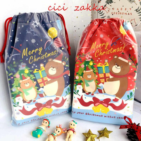 Christmas Drawstring Gift Bags β Bear Design, Set of 5