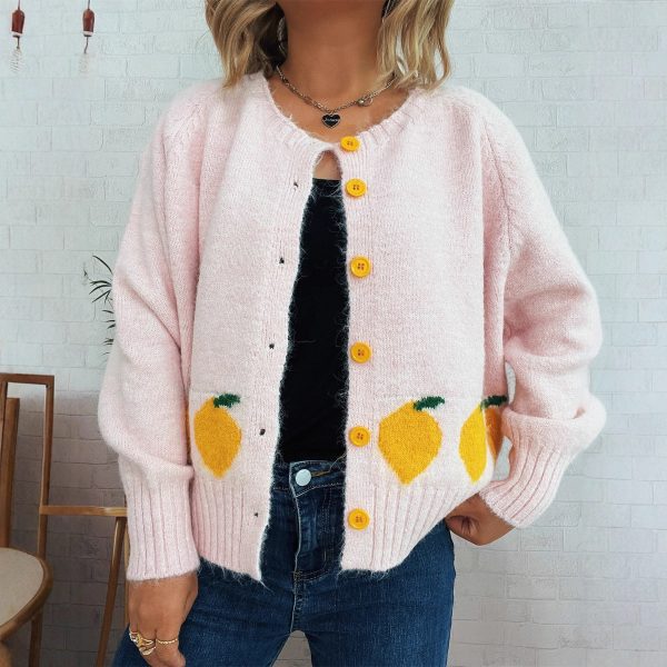 Lemon Jacquard Button Sweater