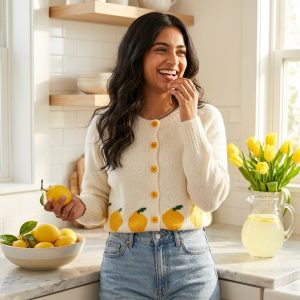 Lemon Jacquard Button Sweater