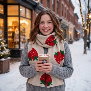Long strawberry knitted scarf