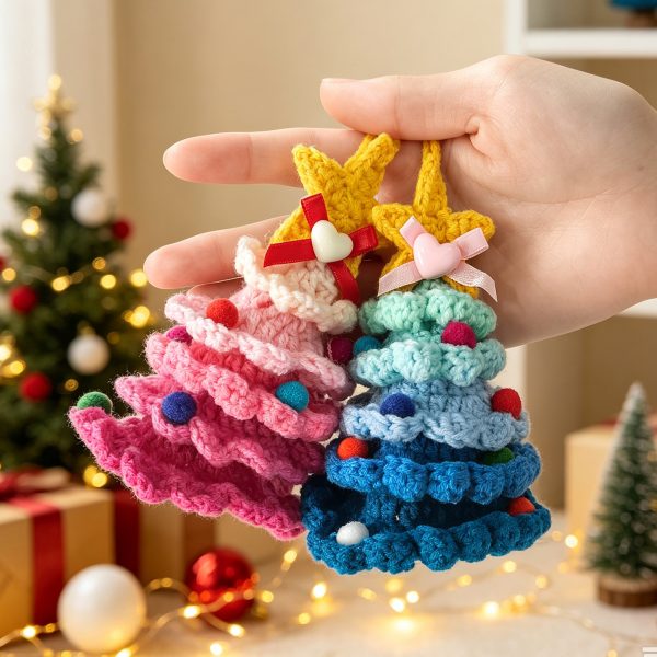 Knitted Christmas Tree Ornament with Bells