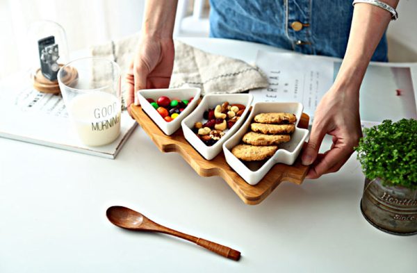 Christmas Tree Serving Platter β 4-Piece Set with Bamboo Stand