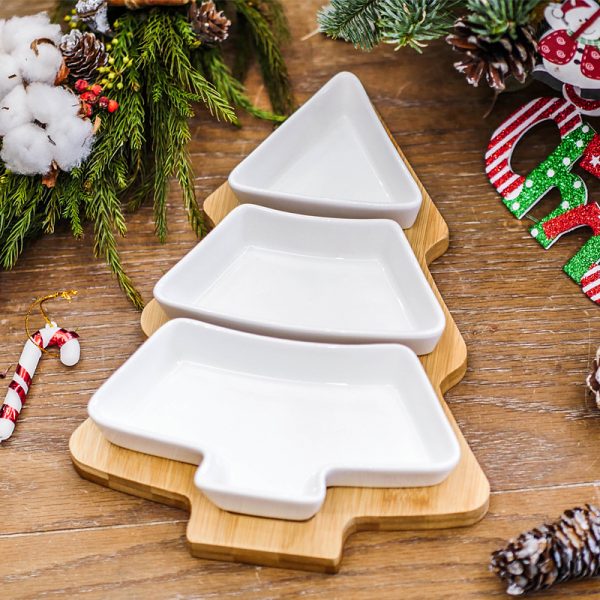 Christmas Tree Serving Platter β 4-Piece Set with Bamboo Stand