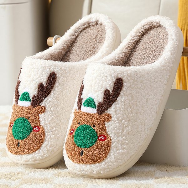 Christmas Reindeer Slippers – Warm Plush House Shoes