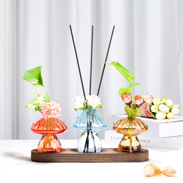 Mushroom Glass Bud Vases on Wooden Stand – Set of 3 or 5