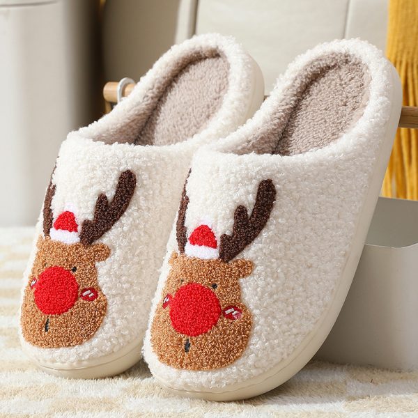 Christmas Reindeer Slippers – Warm Plush House Shoes
