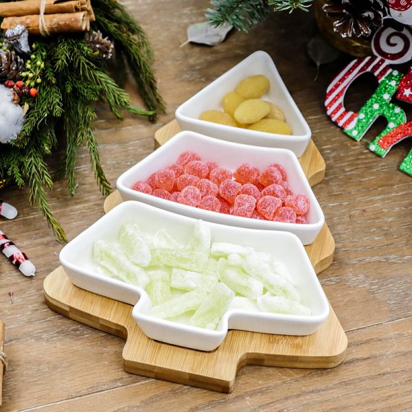 Christmas Tree Serving Platter β 4-Piece Set with Bamboo Stand