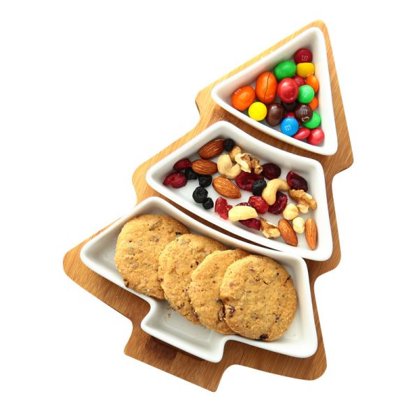 Christmas Tree Serving Platter β 4-Piece Set with Bamboo Stand