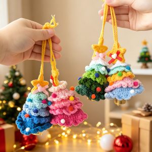 Knitted Christmas Tree Ornament with Bells