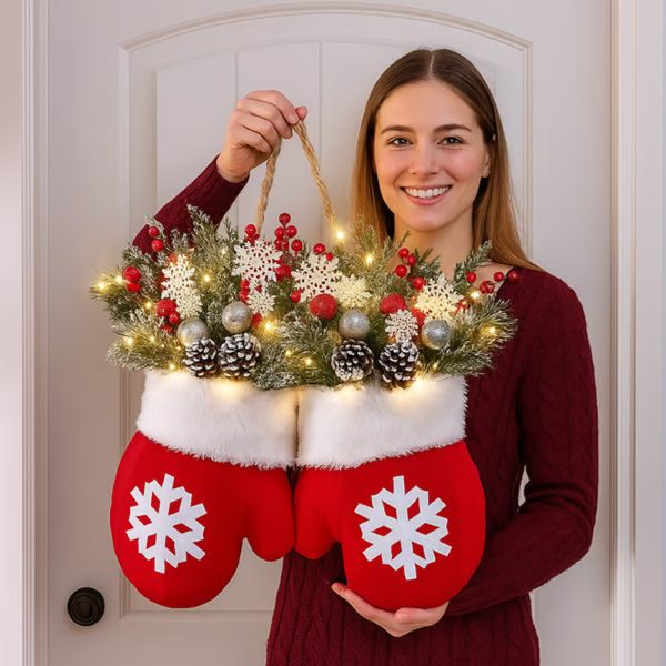 Christmas Glove Wreath – Door Decoration with Optional LED Lights