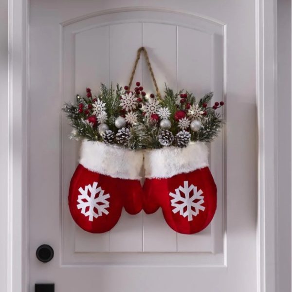 Christmas Glove Wreath – Door Decoration with Optional LED Lights