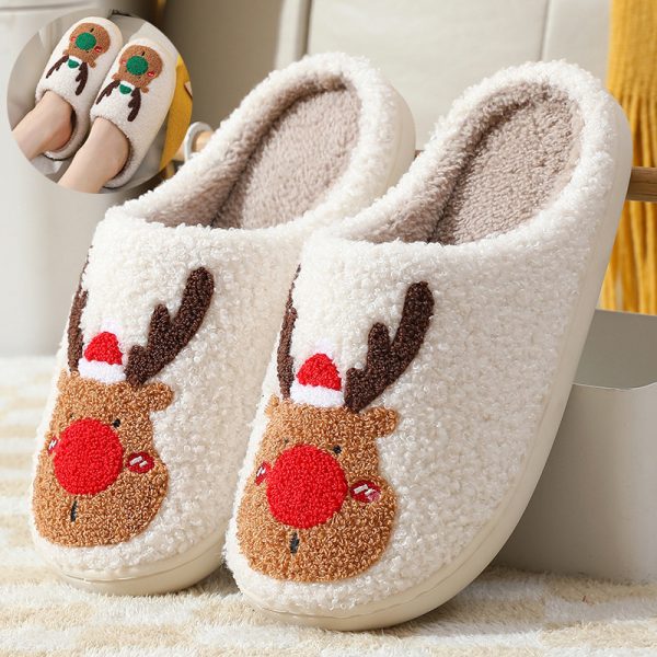Christmas Reindeer Slippers – Warm Plush House Shoes