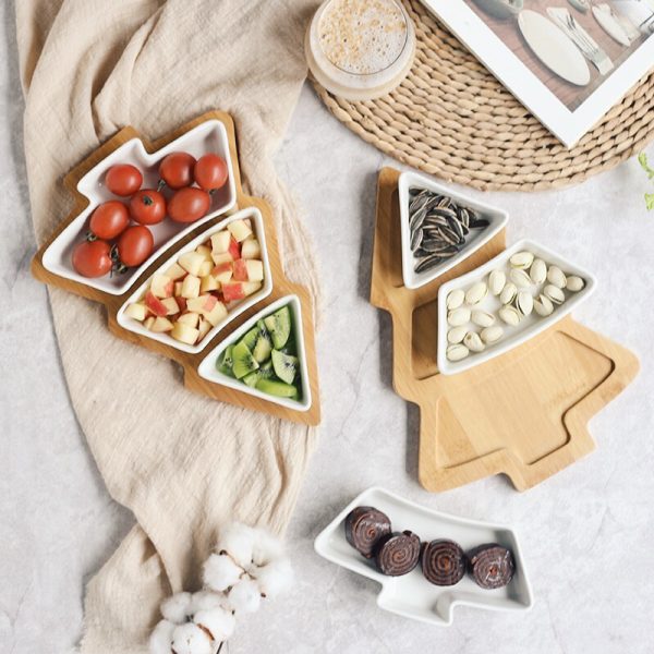 Christmas Tree Serving Platter β 4-Piece Set with Bamboo Stand