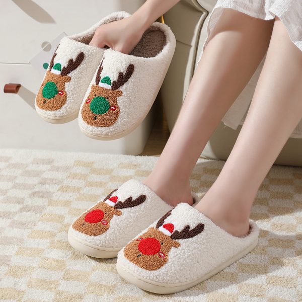 Christmas Reindeer Slippers – Warm Plush House Shoes
