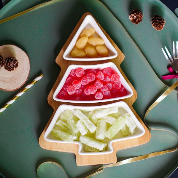 Christmas Tree Serving Platter β 4-Piece Set with Bamboo Stand