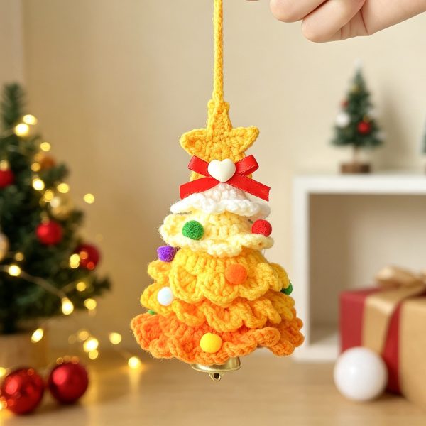 Knitted Christmas Tree Ornament with Bells