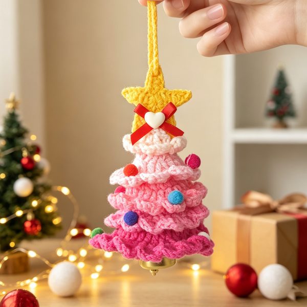 Knitted Christmas Tree Ornament with Bells