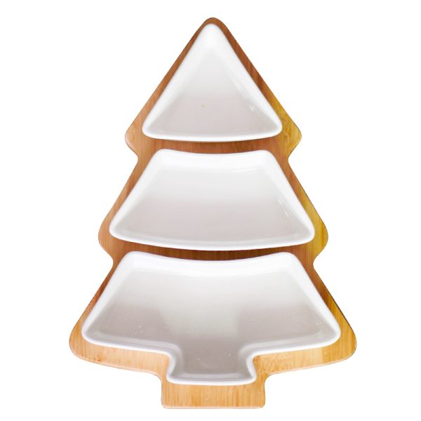 Christmas Tree Serving Platter β 4-Piece Set with Bamboo Stand