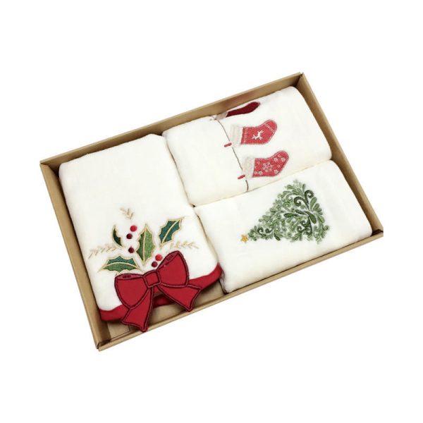Christmas Embroidered Tea Towel – Cotton