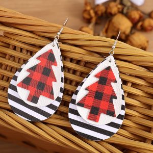 Christmas Tree Earrings – Red & Green Plaid