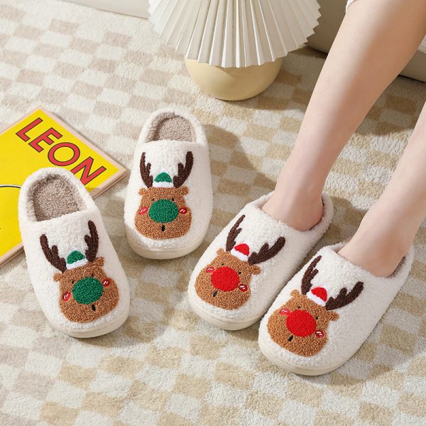 Christmas Reindeer Slippers – Warm Plush House Shoes