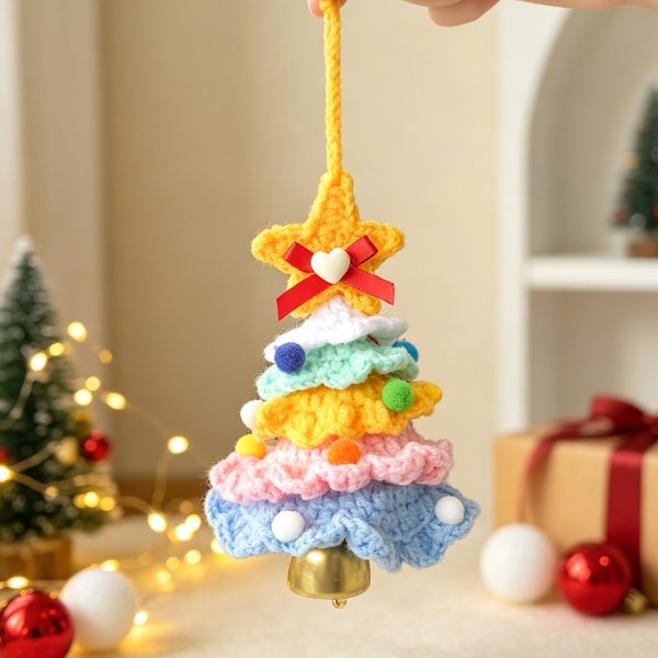 Knitted Christmas Tree Ornament with Bells