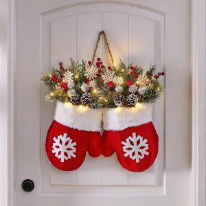 Christmas Glove Wreath – Door Decoration with Optional LED Lights