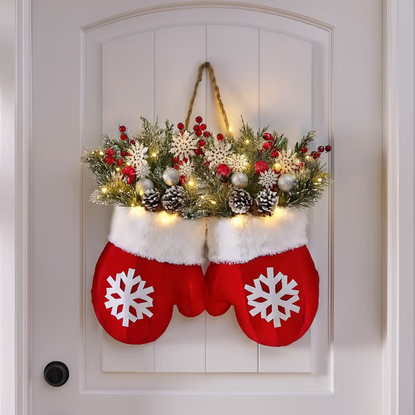 Christmas Glove Wreath – Door Decoration with Optional LED Lights