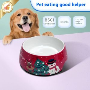 Christmas Dog Bowl – Stainless Steel Pet Bowl with Melamine Holder