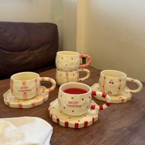 Hand-Painted Ceramic Cup and Saucer – Christmas Edition