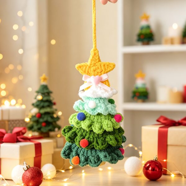 Knitted Christmas Tree Ornament with Bells