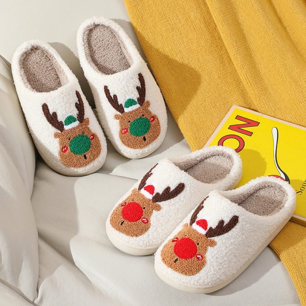 Christmas Reindeer Slippers – Warm Plush House Shoes