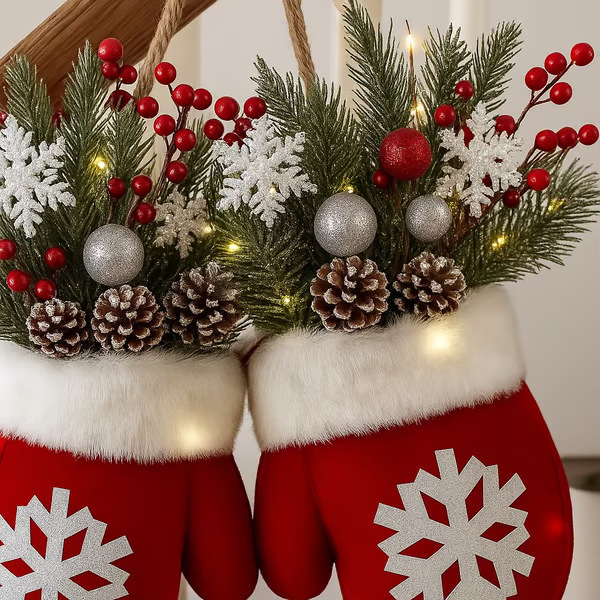 Christmas Glove Wreath – Door Decoration with Optional LED Lights